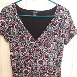 Colorful Floral Print V Neck Shirt